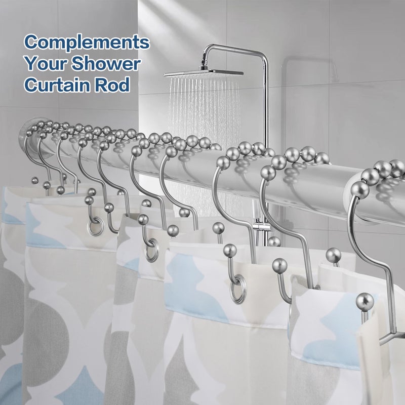 DAWNER Shower Curtain Hooks Rings  Rust Proof Hooks  Metal Easy Glide Double Shower Rings Hooks  Stainless Steel Shower Curtain Hangers for Bathroom Shower Curtains  Set of 12 Hooks  Brushed Nickel - Image 5